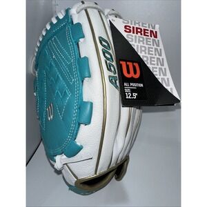 Wilson A500 Left Handed Throw 12.5"‎ Softball Glove White- Turquoise